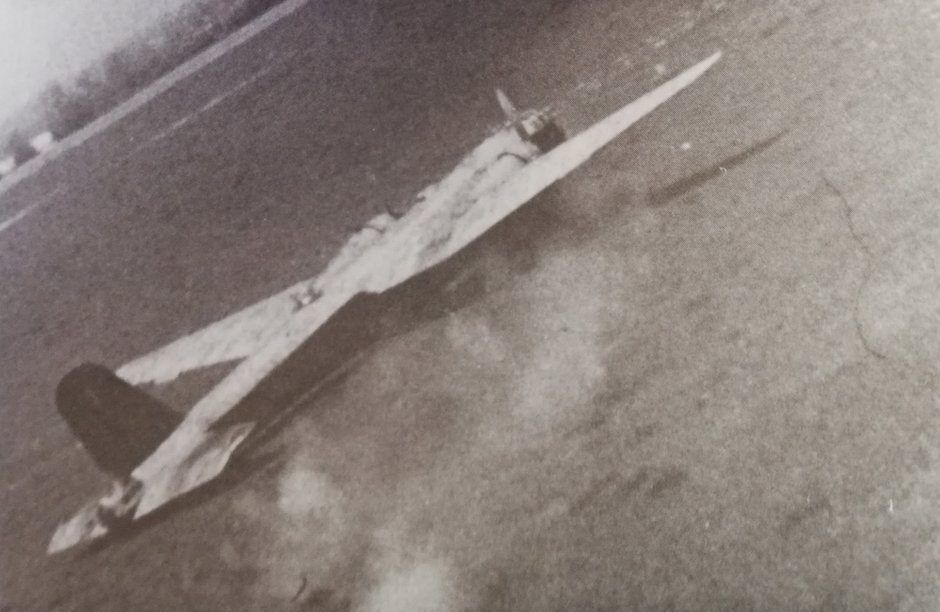 April 28th, 1944, strafing of the Bourges airdrome in France. George Preddy's gun camera footage of him strafing a rare He 177 Grief